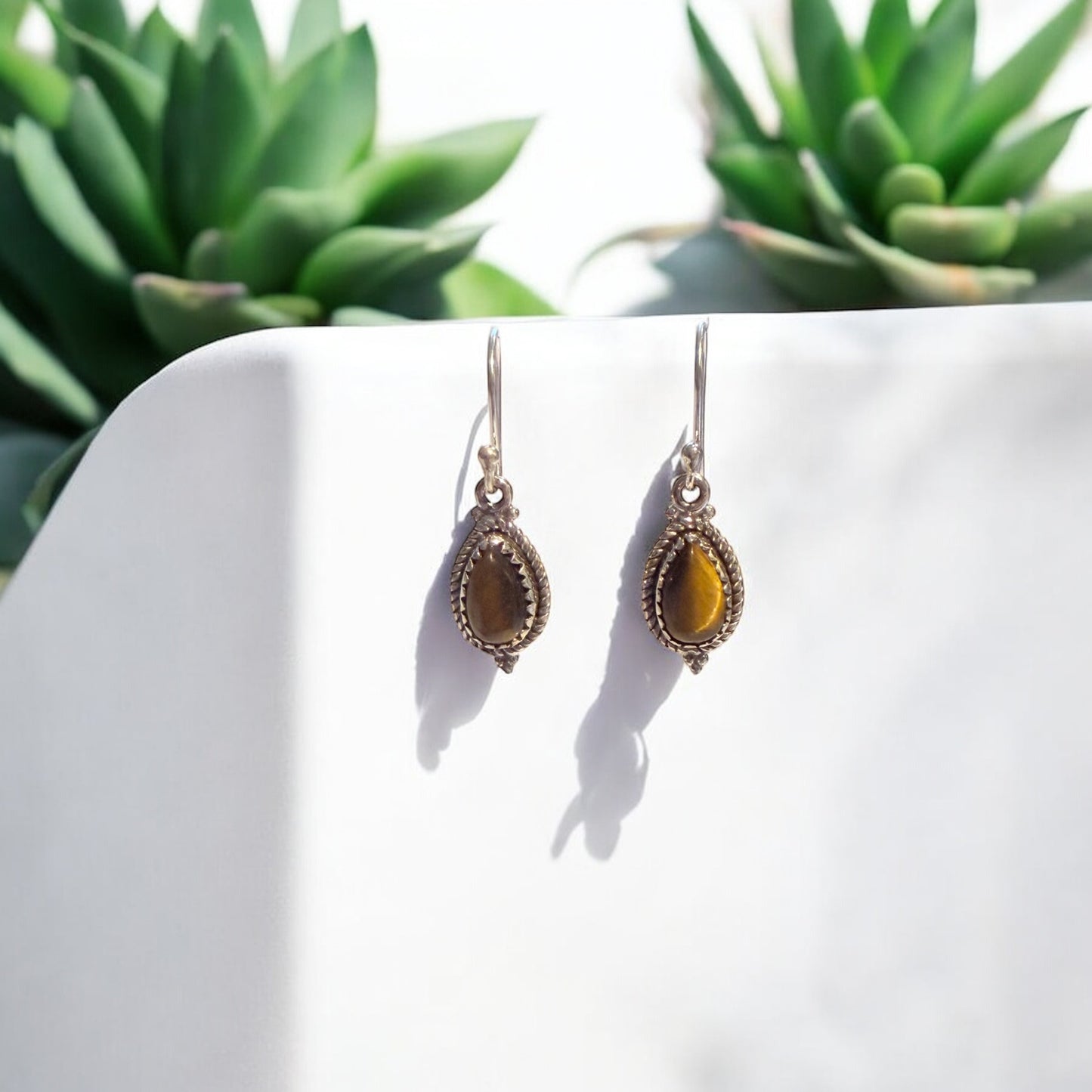 Tiger Eye Teardrop Earrings in Silver