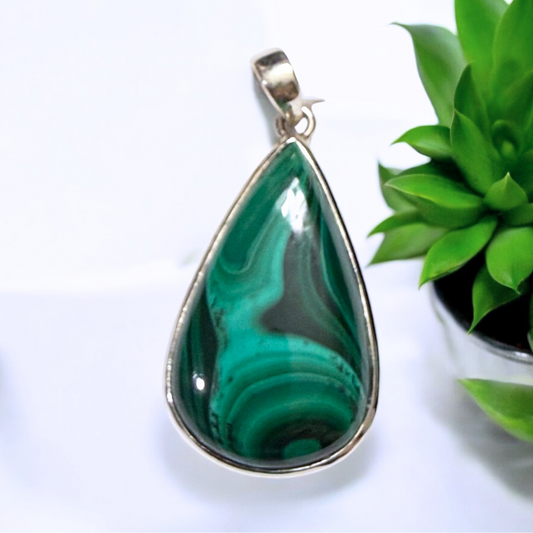 Malachite Teardrop Pendant in Silver