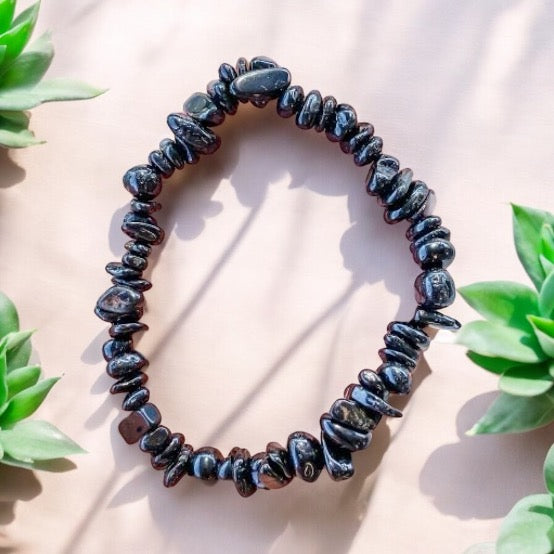 Black Tourmaline Crystal Chip Bracelet ~ Shield/Protection