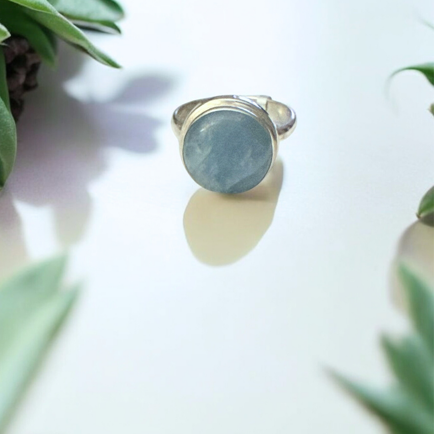Aquamarine Round Silver Ring