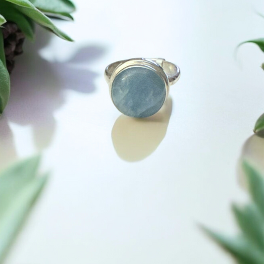 Aquamarine Round Silver Ring