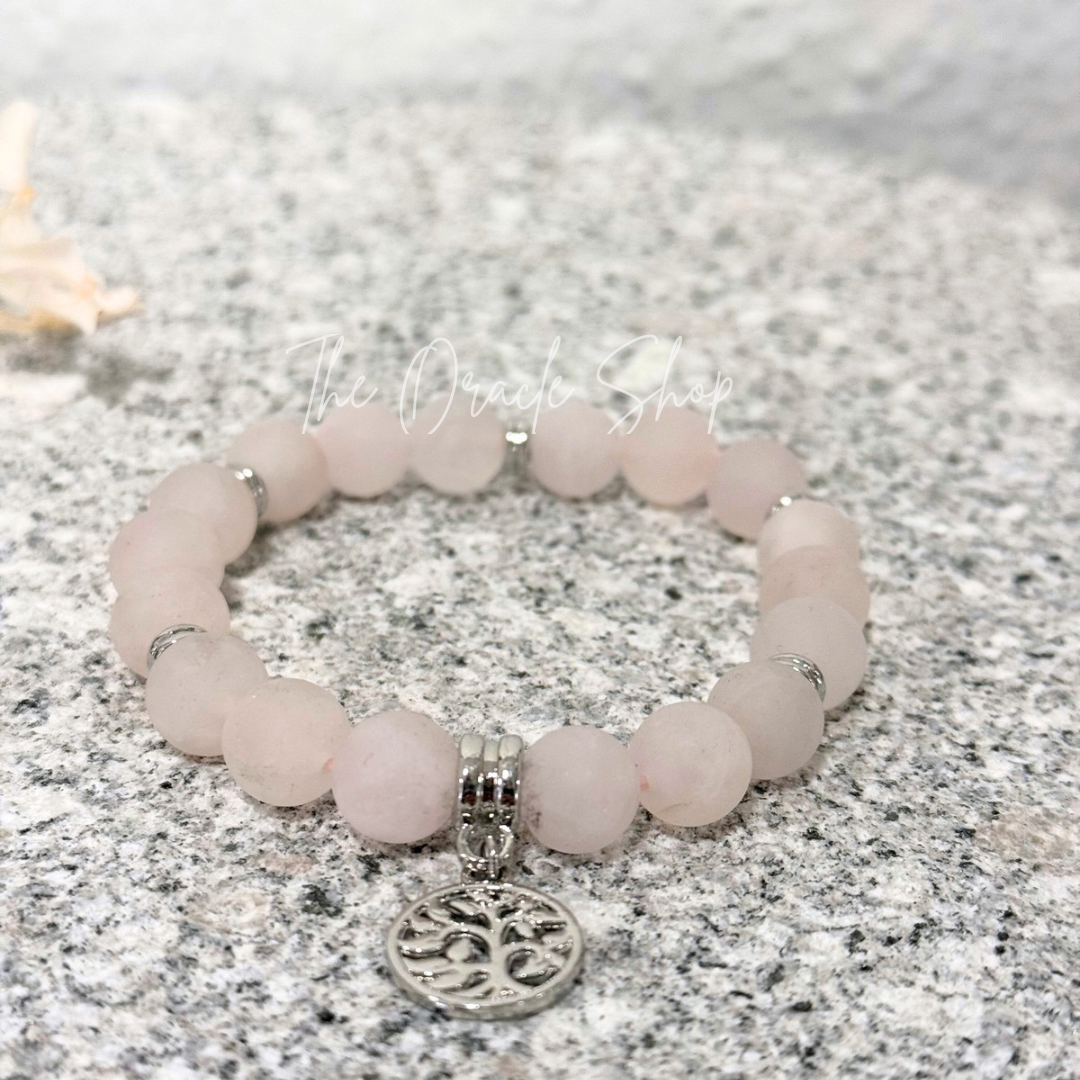 Tree Of Life Rose Quartz Matte Crystal Bracelet