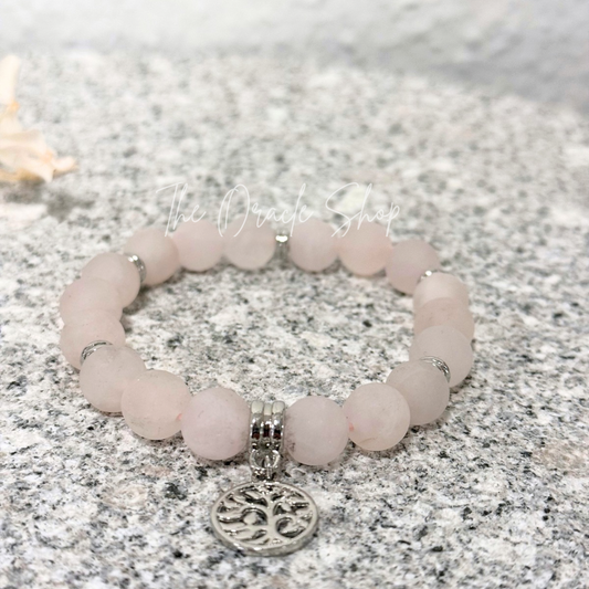 Tree Of Life Rose Quartz Matte Crystal Bracelet