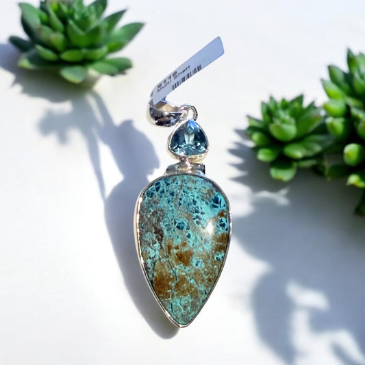 Shatticaite and Blue Topaz Pendant in Silver