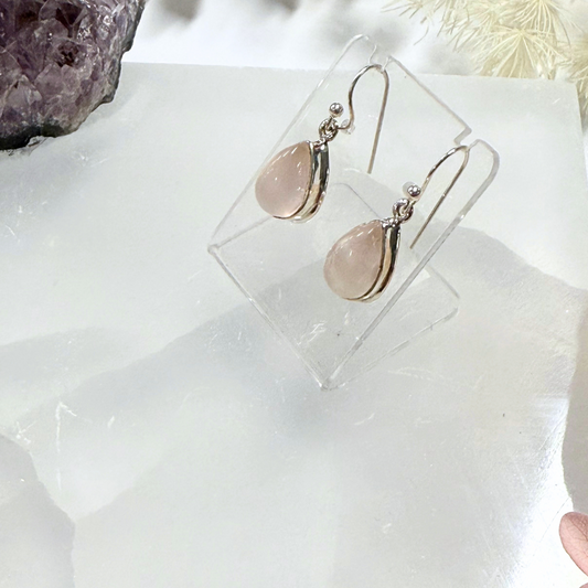 Rose Quartz Teardrop Silver Earrings
