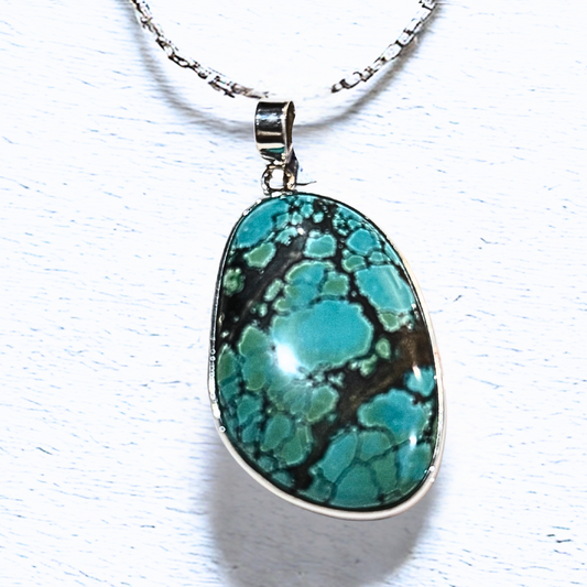 Turquoise Teardrop Spiritual Silver Pendant