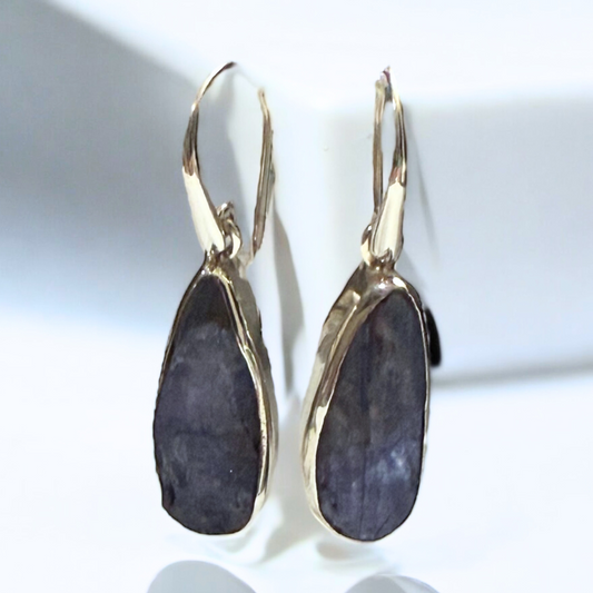 Tanzanite Teardrop Rough Earrings in Silver