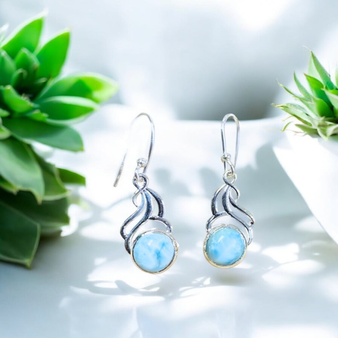 Larimar Swirl Silver Earrings
