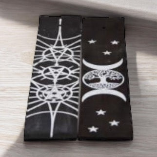 Black & White Incense Holder with Tree of Life Triple Moon