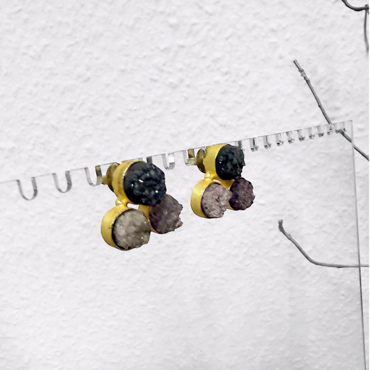 Amethyst Three Fates Stud Earrings in Gold Plate