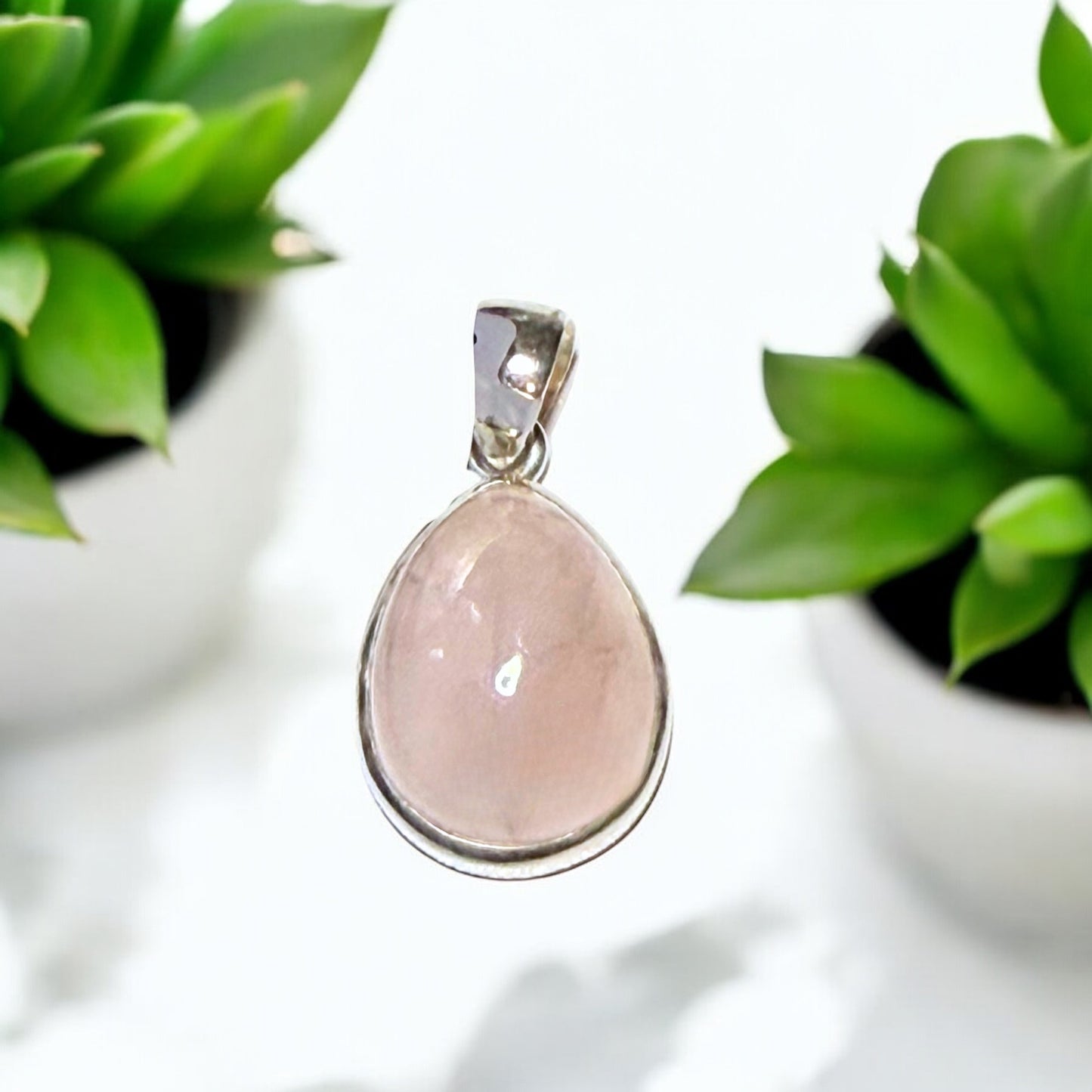 Rose Quartz Teardrop Pendant in Silver