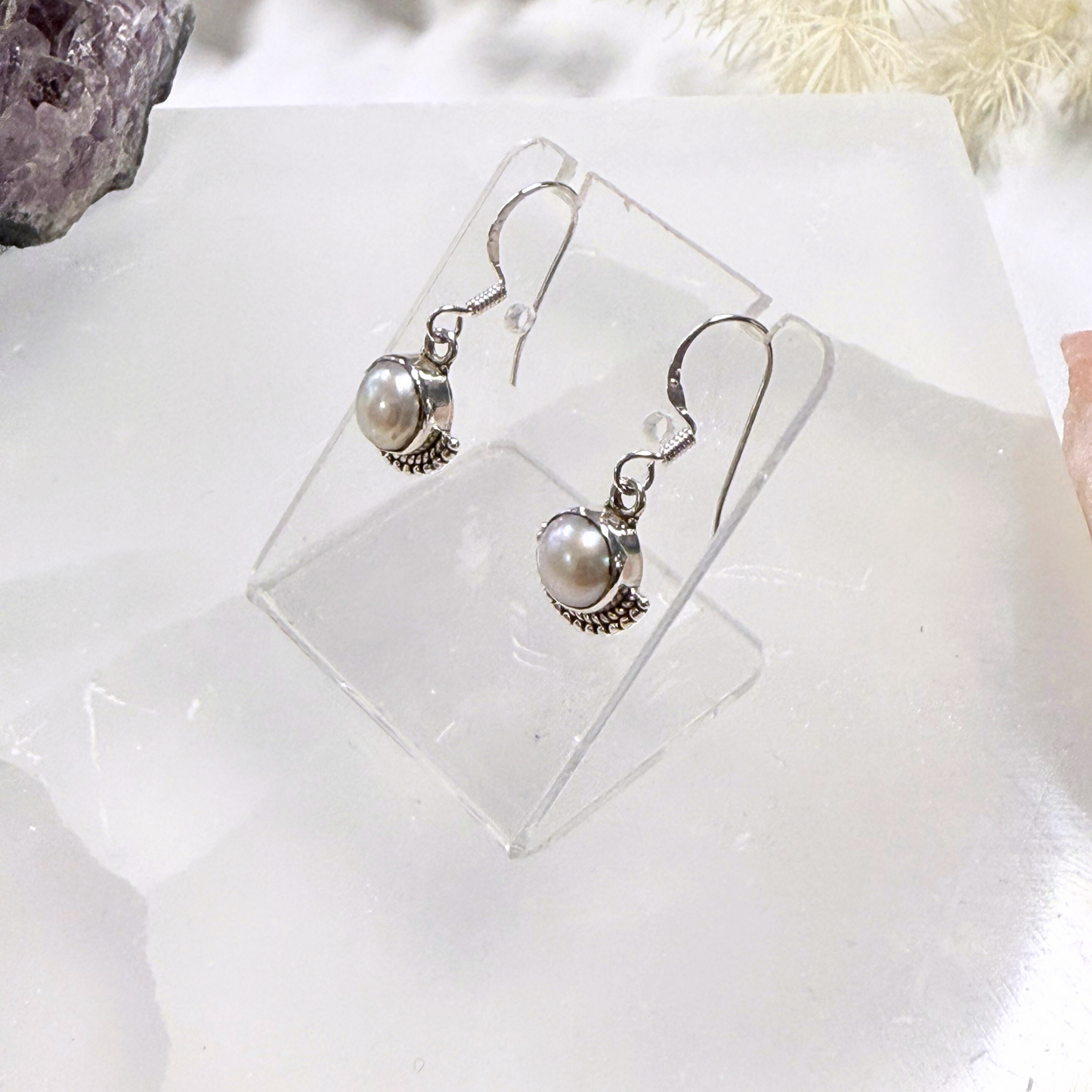 Pearl Bali Sun Goddess Silver Earrings