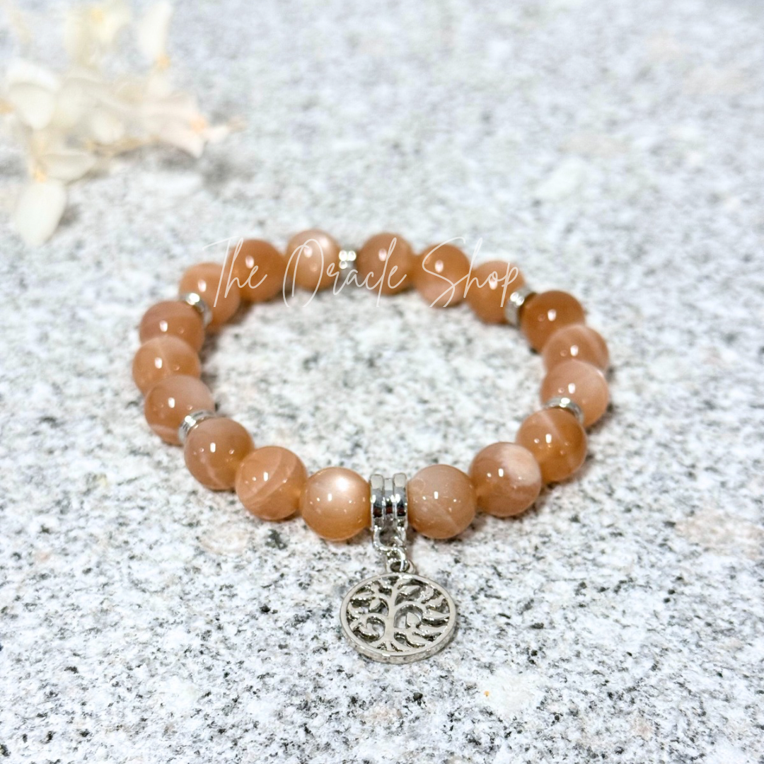 Tree Of Life Orange/Pink Moonstone Crystal Bracelet