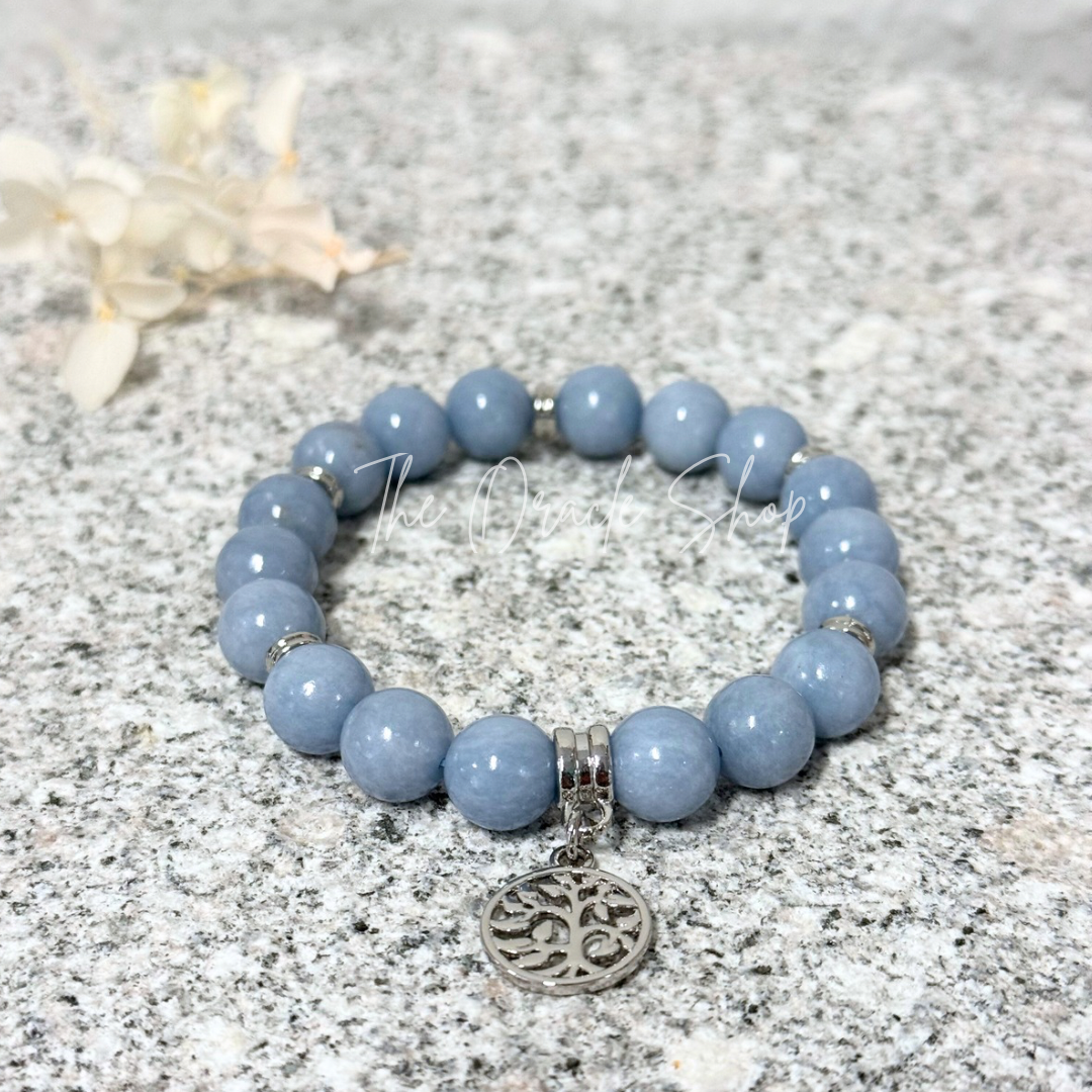 Tree Of Life Angelite Crystal Bracelet Gift Boxed