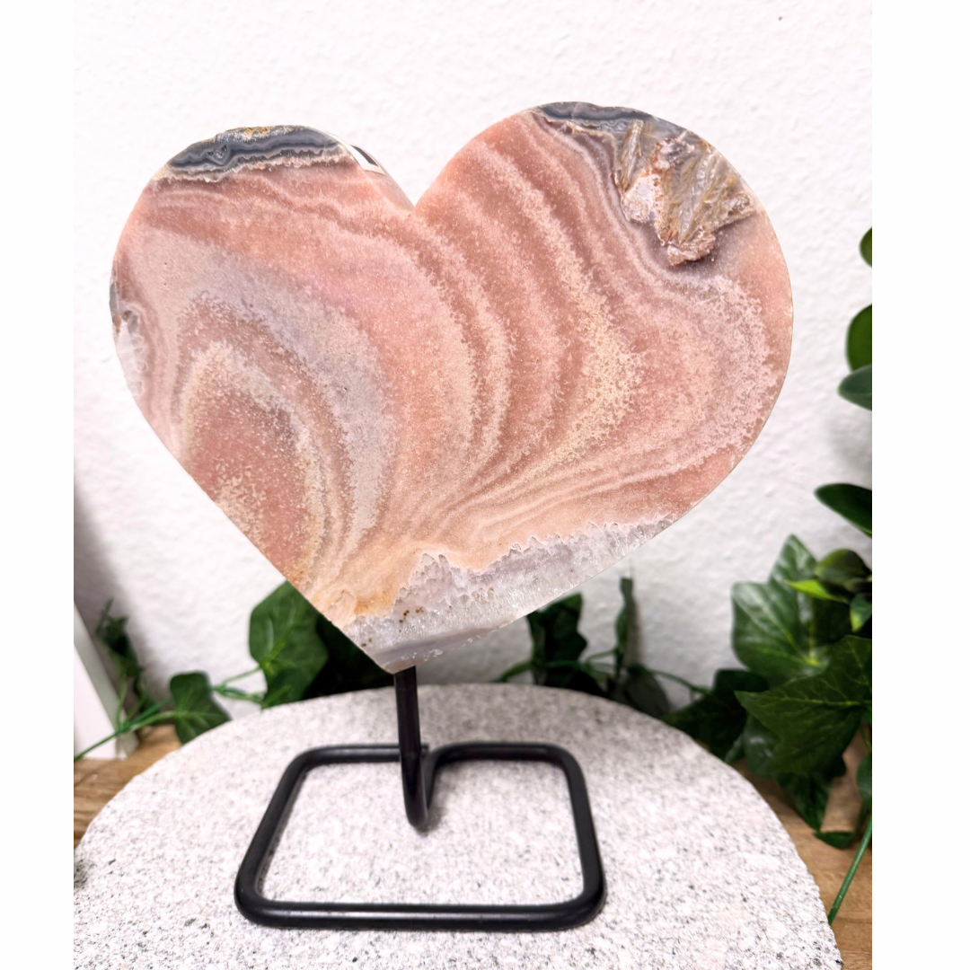 Pink Amethyst Heart Slice on Stand