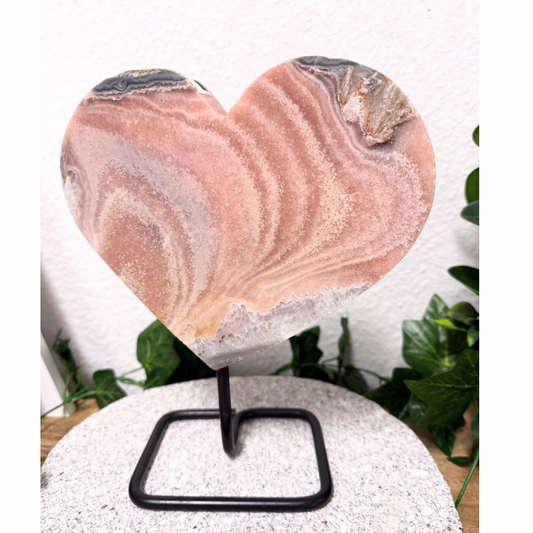 Pink Amethyst Heart Slice on Stand