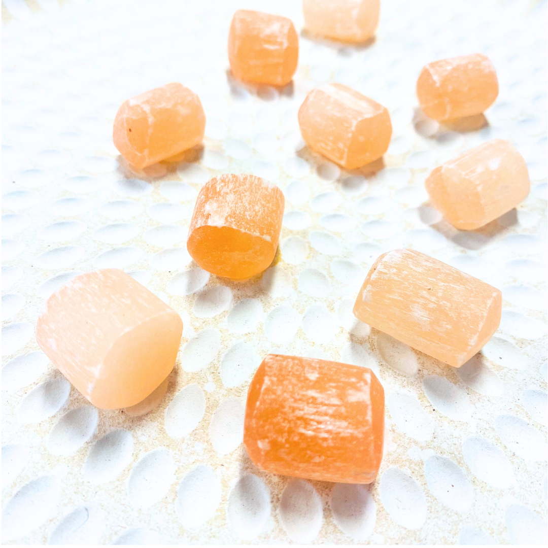 Peach Selenite Crystals Tumble ~ Soothes Anxious Energy & Boosts Peace