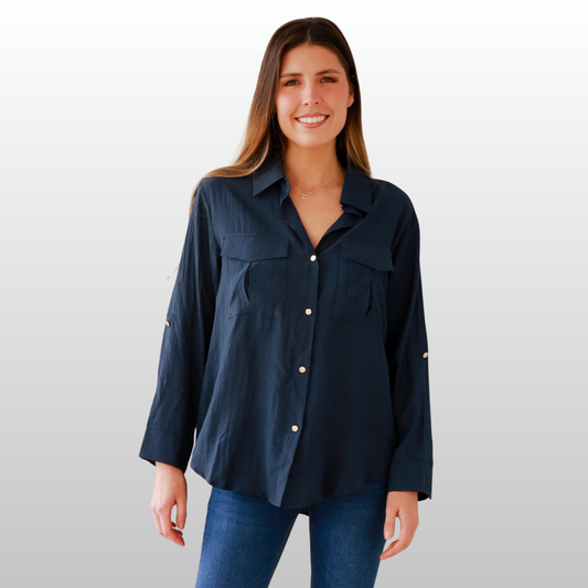 Alina Navy Button Down Shirt
