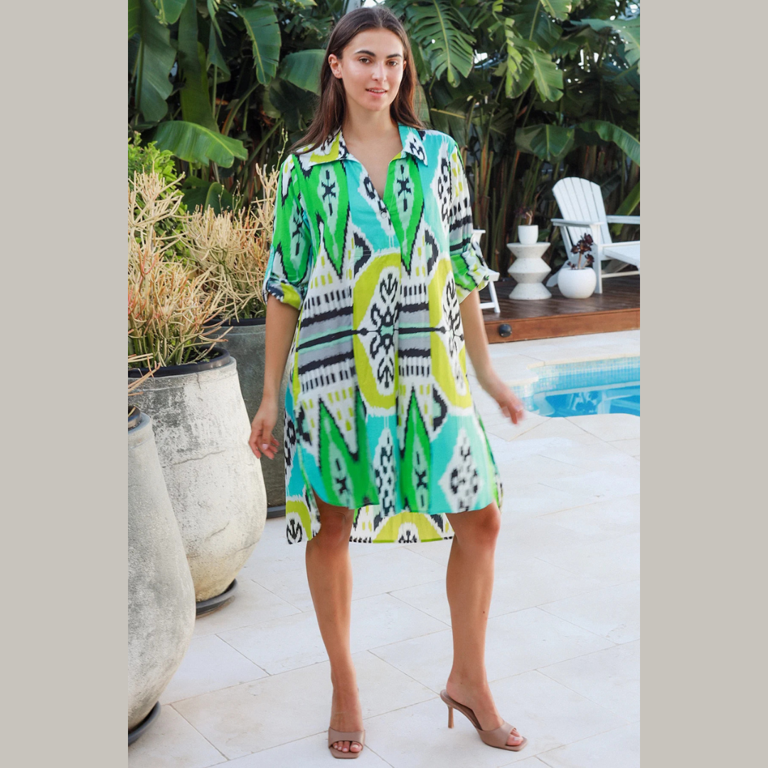 Marco Shirt Dress Parker Ikat Lime