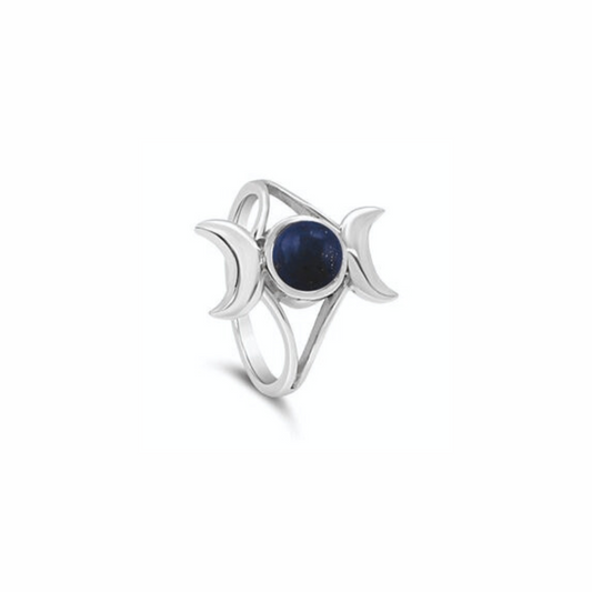Lapis Lazuli Triple Goddess Ring in Silver