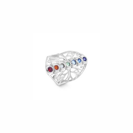 Chakra Tree of Life Ring in Silver