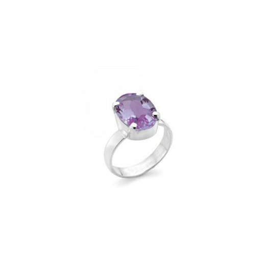 Amethyst Faceted Oval Claw Set Ring in Silver