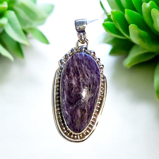 Charoite Filagree Pendant in Silver