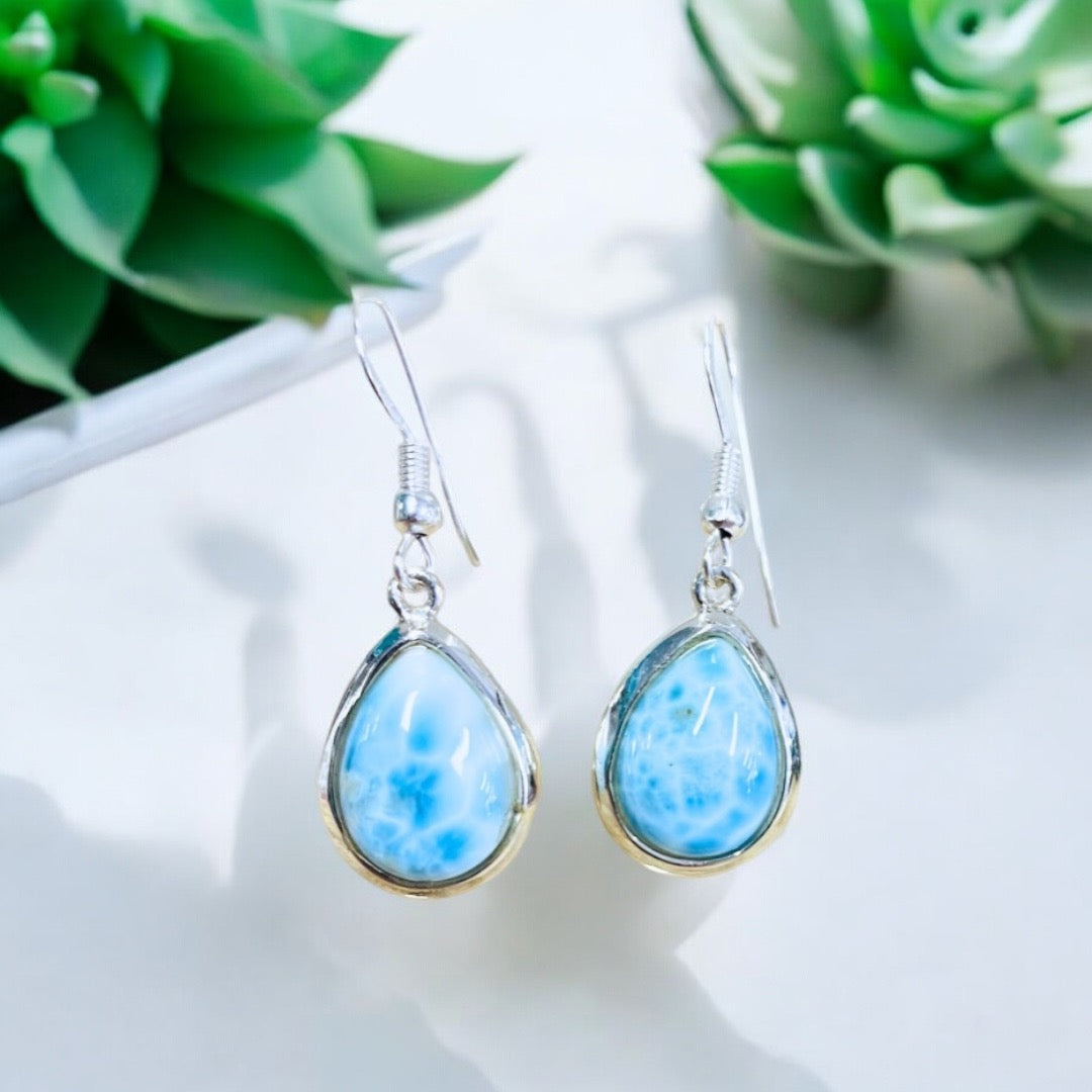 Larimar Teardrop Silver Earrings