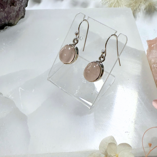 Rose Quartz Oval Earrings in Silver