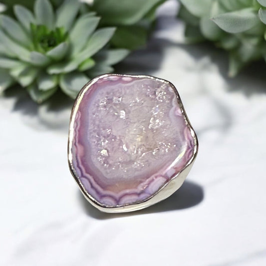 Amethyst Slice Ring Adjustable in Silver