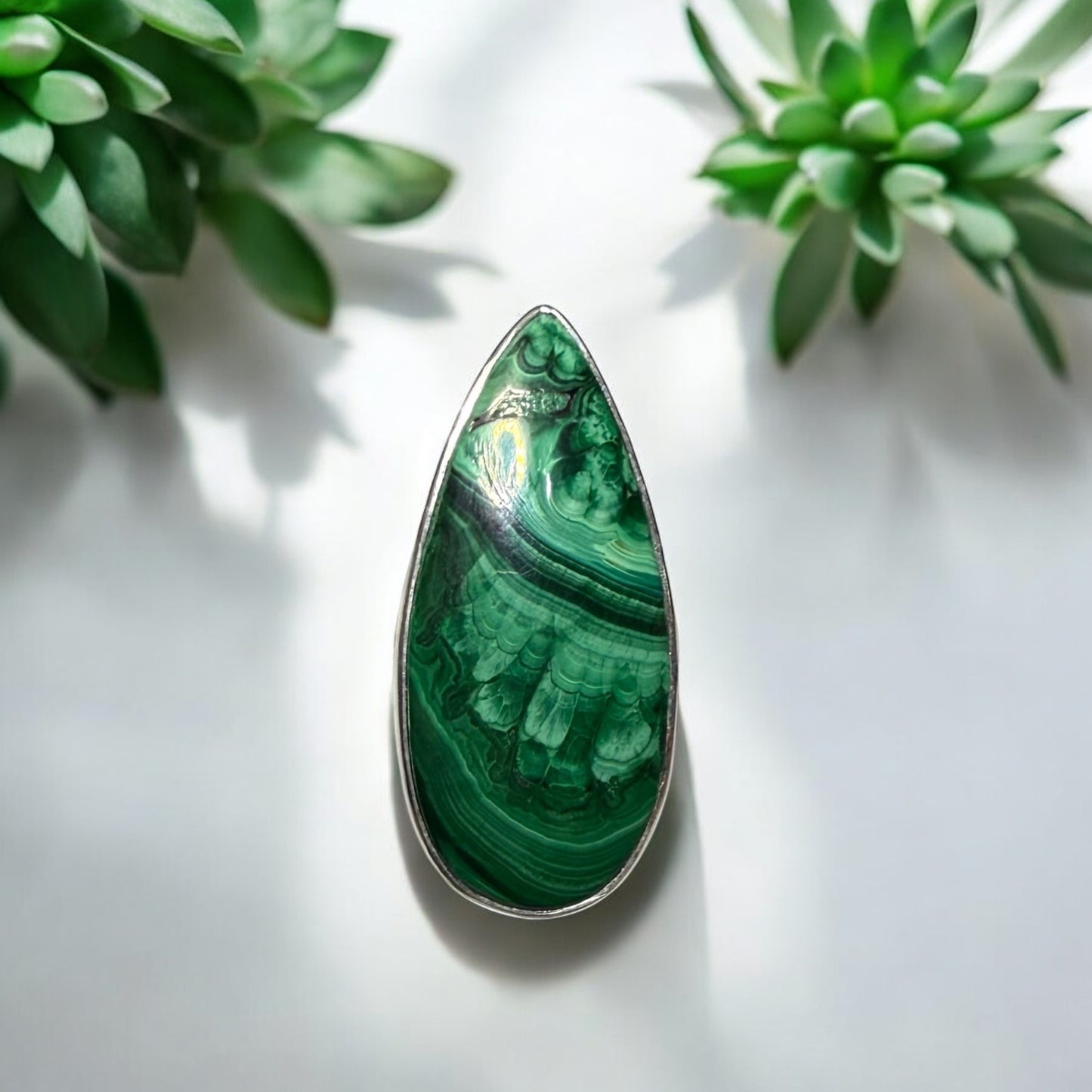 Malachite Ring Adjustable in Silver
