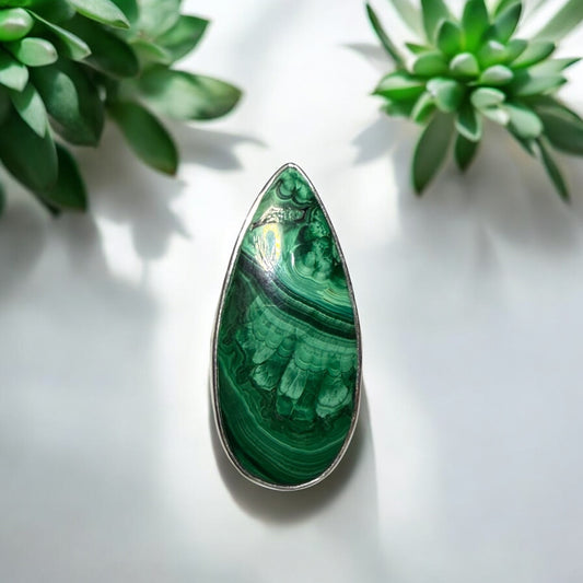 Malachite Ring Adjustable in Silver