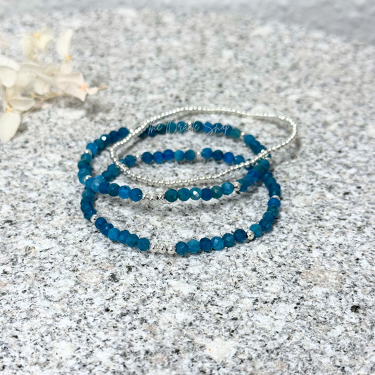 Trio Bracelet Set - Blue Apatite & Silver - Clarity & Wisdom