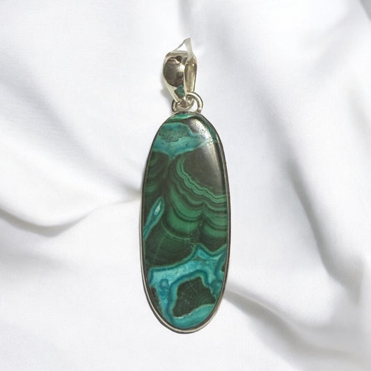 Chrysocolla Oval Pendant in Silver