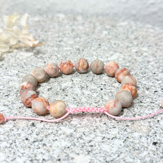 Tree Of Life Pink Matrix Matte Adjustable Crystal Bracelet