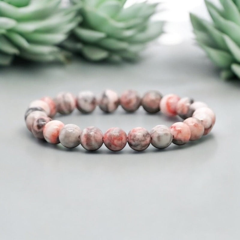 Pink Zebra Jasper Bead Crystal Bracelets