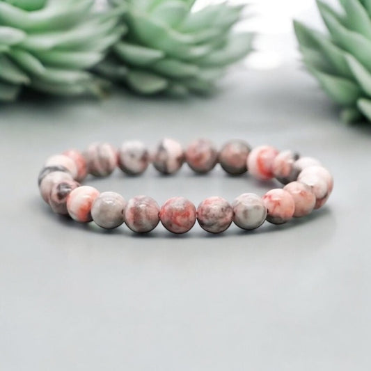 Pink Zebra Jasper Bead Crystal Bracelets