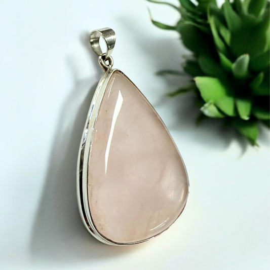 Rose Quartz Silver Teardrop Pendant