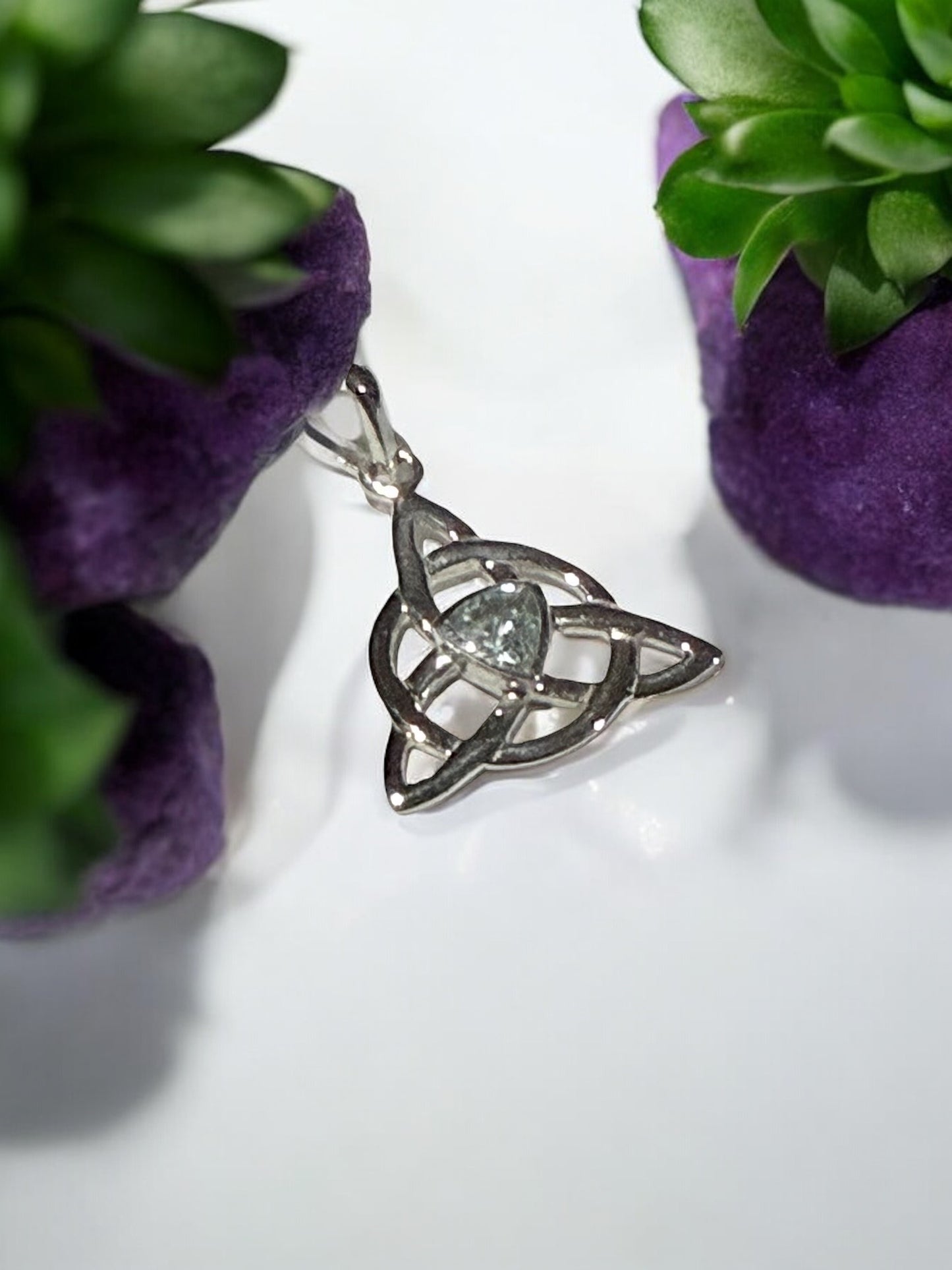 Blue Topaz & Triquetta Silver Pendant