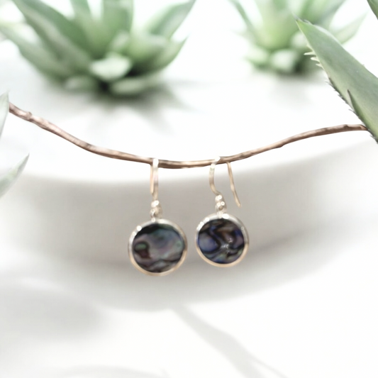 Power Shell and Black Power Shell Round Silver Earrings