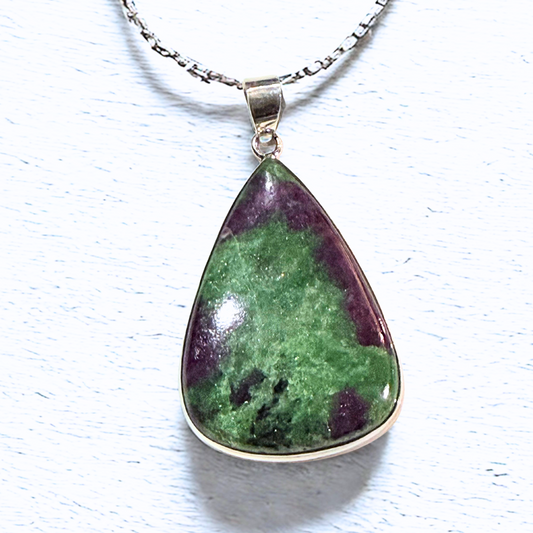 Ruby in Zoisite Teardrop Silver Pendant