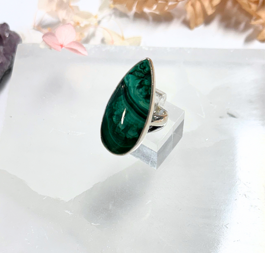 Malachite Ring Adjustable in Silver