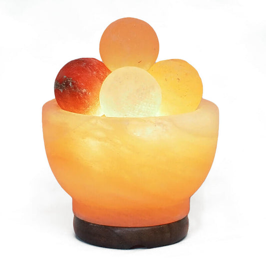 Fire Bowl Salt Lamp with Pink Salt Spheres