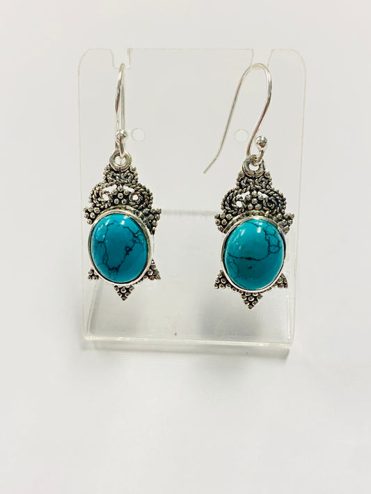 Turquoise Persian Goddess Silver Earrings