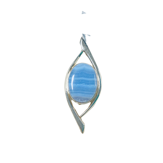 Blue Lace Agate Chalcedony Silver Pendant