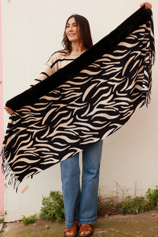 Wrap Scarf Zebra Print Bone
