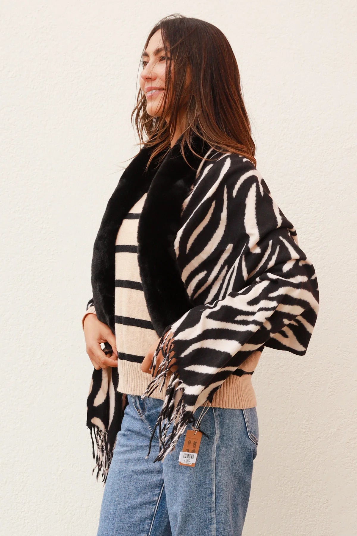 Wrap Scarf Zebra Print Bone