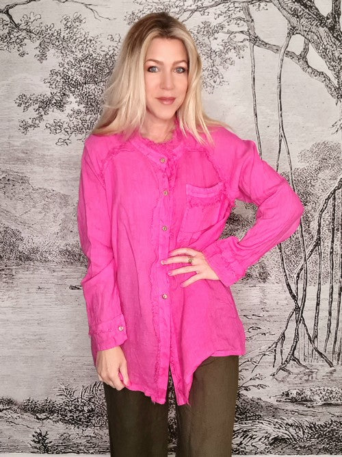 HOT PINK ITALIAN LINEN MILL RIP EDGE SHIRT