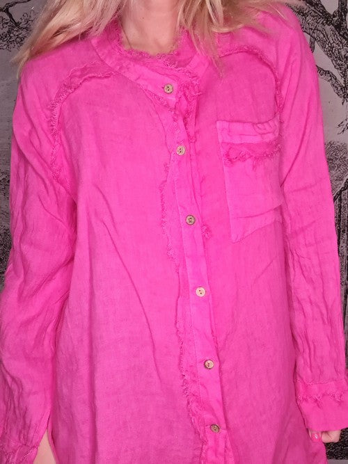 HOT PINK ITALIAN LINEN MILL RIP EDGE SHIRT