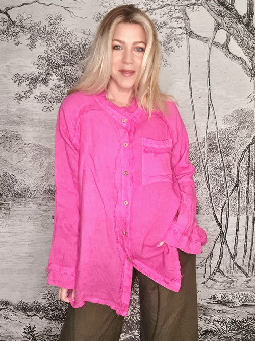 HOT PINK ITALIAN LINEN MILL RIP EDGE SHIRT